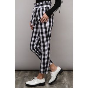 Pants - Black White Check High Waist Tie Pants Pants - Black White Check High Waist Tie Pants